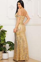 Gold Sequin Off The Shoulder Maxi Dress