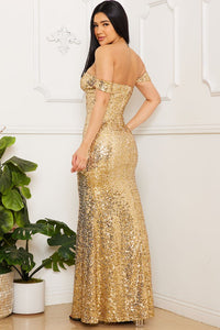 Gold Sequin Off The Shoulder Maxi Dress