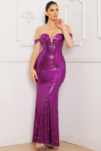 Magenta Sequin Off The Shoulder Maxi Dress