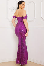 Magenta Sequin Off The Shoulder Maxi Dress