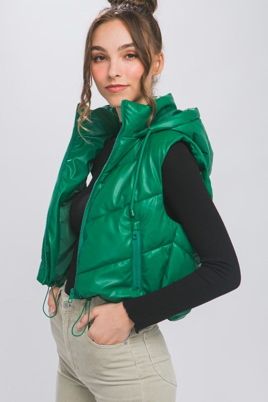 Kelly PU Faux Leather Chevron Puffer Vest