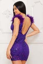 Purple Sequin Scroll-Lace Patterned Mini Dress