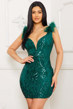 Emerald Green Sequin Scroll-Lace Patterned Mini Dress