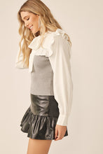 Off White Grey Neck Ribbon Combination With Knit