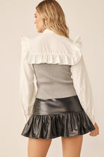 Off White Grey Neck Ribbon Combination With Knit