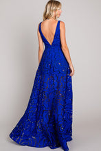 Royal Blue Jacquard Print Fabric Long Dress