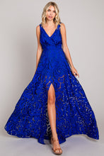 Royal Blue Jacquard Print Fabric Long Dress