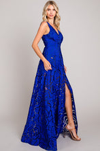 Royal Blue Jacquard Print Fabric Long Dress