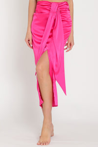 Fuchsia High Waisted Midi Skirt