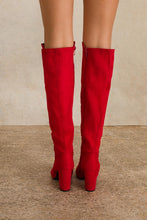 Red Women's Faux Suede Block Heel Knee High Boot
