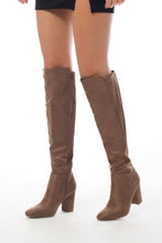 Taupe Women's Faux Suede Block Heel Knee High Boot