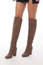 Taupe Women's Faux Suede Block Heel Knee High Boot