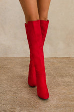 Red Women's Faux Suede Block Heel Knee High Boot