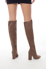 Taupe Women's Faux Suede Block Heel Knee High Boot