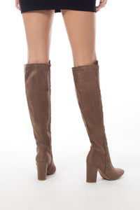 Taupe Women's Faux Suede Block Heel Knee High Boot