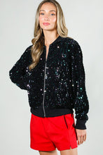 Black Multi Long Sleeve Sequin Bomber Jacket