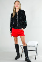 Black Multi Long Sleeve Sequin Bomber Jacket