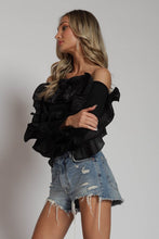 Black Ruffle Off The Shoulder Long Sleeve Top