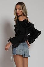 Black Ruffle Off The Shoulder Long Sleeve Top