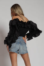 Black Ruffle Off The Shoulder Long Sleeve Top