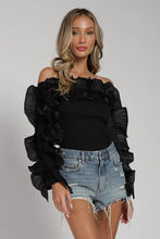 Black Ruffle Off The Shoulder Long Sleeve Top