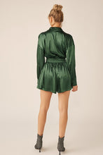 Deep Green Long Sleeve Silk Dress With Waist Banded In V Neck