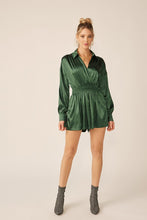 Deep Green Long Sleeve Silk Dress With Waist Banded In V Neck