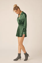 Deep Green Long Sleeve Silk Dress With Waist Banded In V Neck