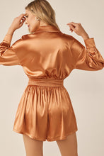 Bronze Long Sleeve Silk Dress With Waist Banded In V Neck