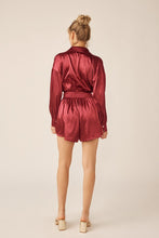 Red Dahlia Long Sleeve Silk Dress With Waist Banded In V Neck