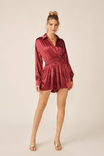 Red Dahlia Long Sleeve Silk Dress With Waist Banded In V Neck