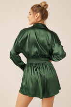 Deep Green Long Sleeve Silk Dress With Waist Banded In V Neck