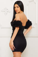 Black Glitered Layered Puff Ruffle Sleeve Mini Dress