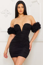 Black Glitered Layered Puff Ruffle Sleeve Mini Dress
