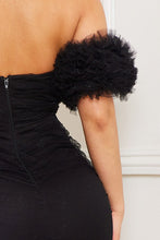 Black Glitered Layered Puff Ruffle Sleeve Mini Dress
