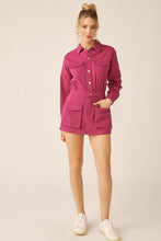 Magenta Elastic Waist Button Down Pocketed Collared Romper