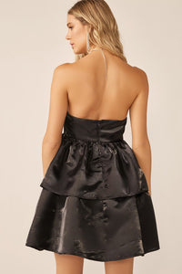 Black Strapless Layered Silk Mini Dress