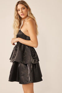 Black Strapless Layered Silk Mini Dress