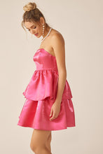 Hot Pink Strapless Layered Silk Mini Dress