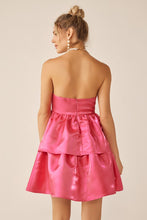 Hot Pink Strapless Layered Silk Mini Dress
