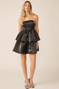 Black Strapless Layered Silk Mini Dress