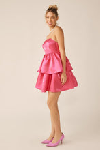 Hot Pink Strapless Layered Silk Mini Dress