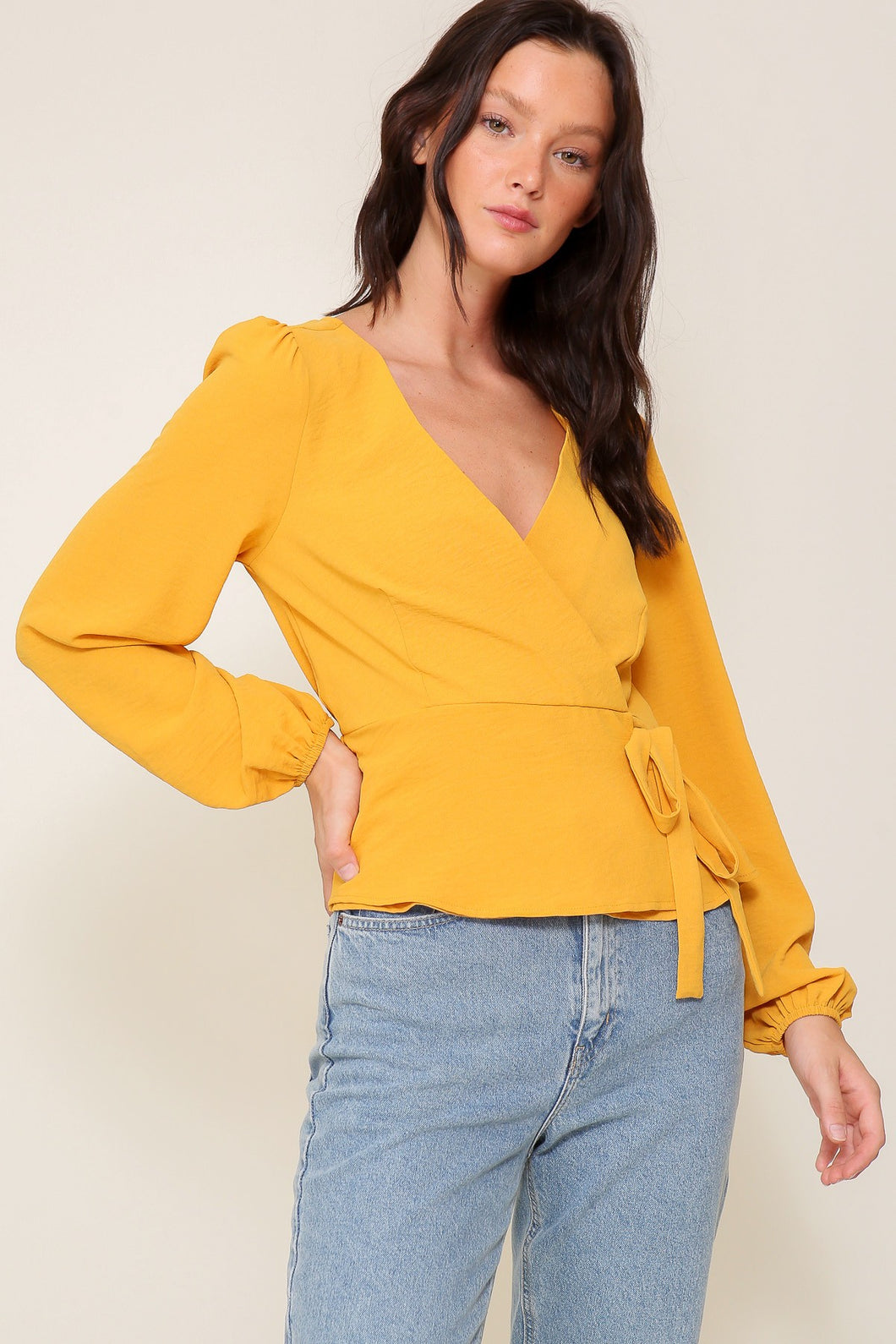 Honey Mustard Brooklyn Airflow Surplice Top With Self Tie