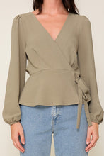 Olive Mustard Brooklyn Airflow Surplice Top With Self Tie