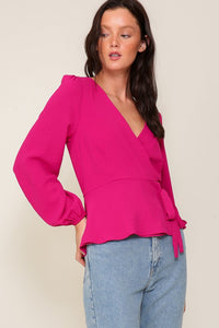 Magenta Mustard Brooklyn Airflow Surplice Top With Self Tie
