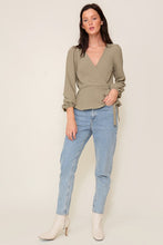 Olive Mustard Brooklyn Airflow Surplice Top With Self Tie