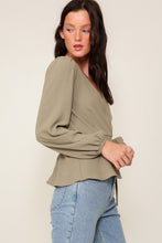 Olive Mustard Brooklyn Airflow Surplice Top With Self Tie