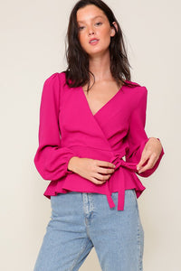 Magenta Mustard Brooklyn Airflow Surplice Top With Self Tie