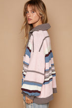 Pink/Grey Multi High Collar Half Zipper Ethnic Color Block Sweater