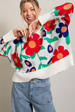 Off White Floral Pattern Knit Top